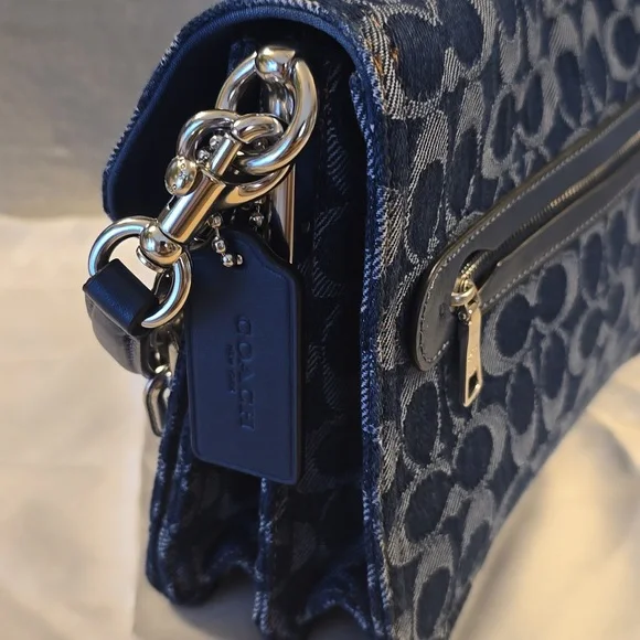 Coach Navy Signature Jacquard Crossbody Bag with Silver Hardware - Picture 7 of 9